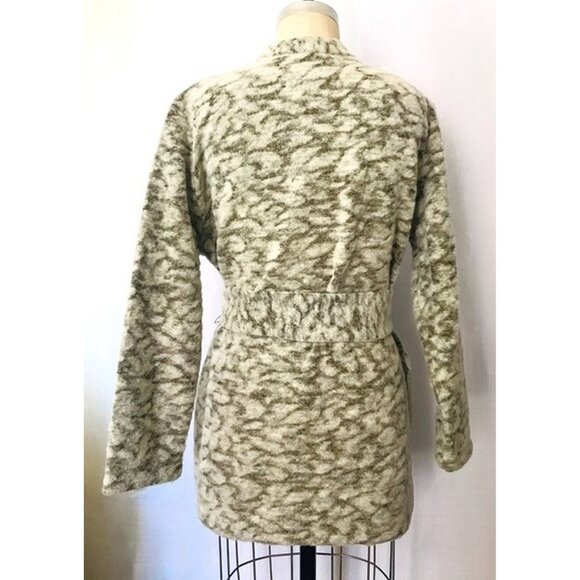 H&M GRAY OLIVE BRONZE METALLIC ANIMAL JACQUARD BELTED CARDIGAN 12 NWT - Picture 8 of 9